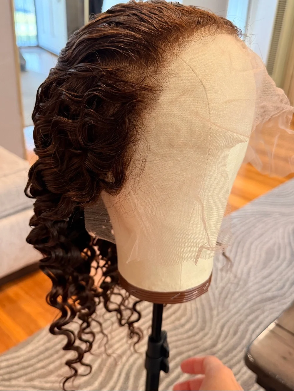 22” Chocolate Brown Deep Wave Curly Lace Front Human Hair Wig 200% Density #226